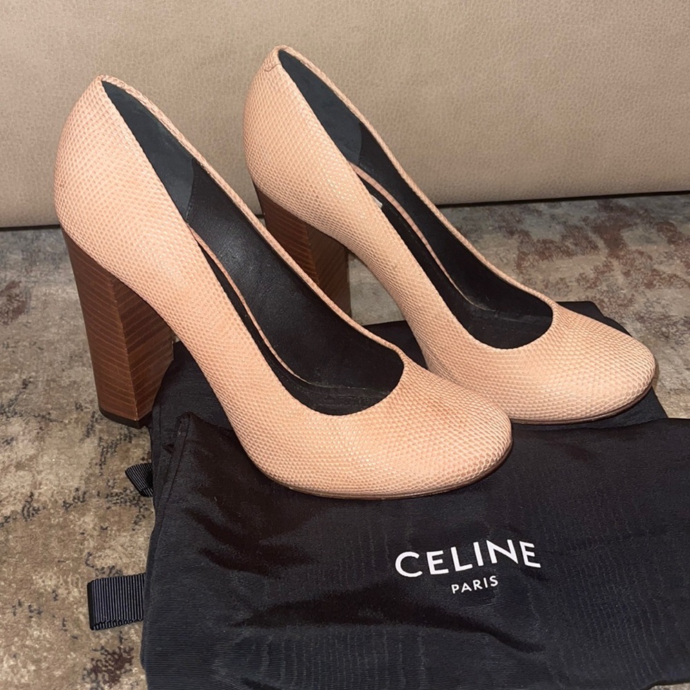 Celine Phoebe Philo Pink Python Wooden Heels